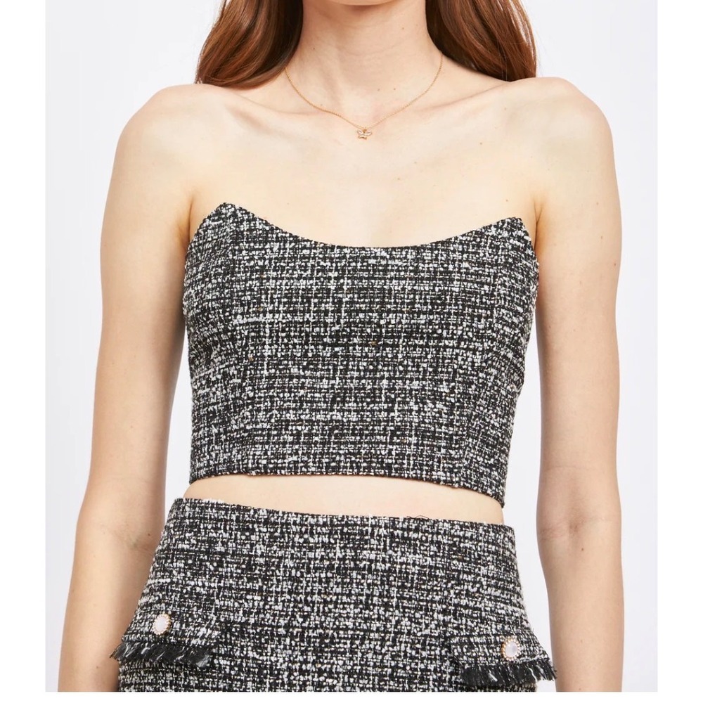 New En Saison Crop Top Bandeau‎ Noelle Bustier Tweed Women Small Black